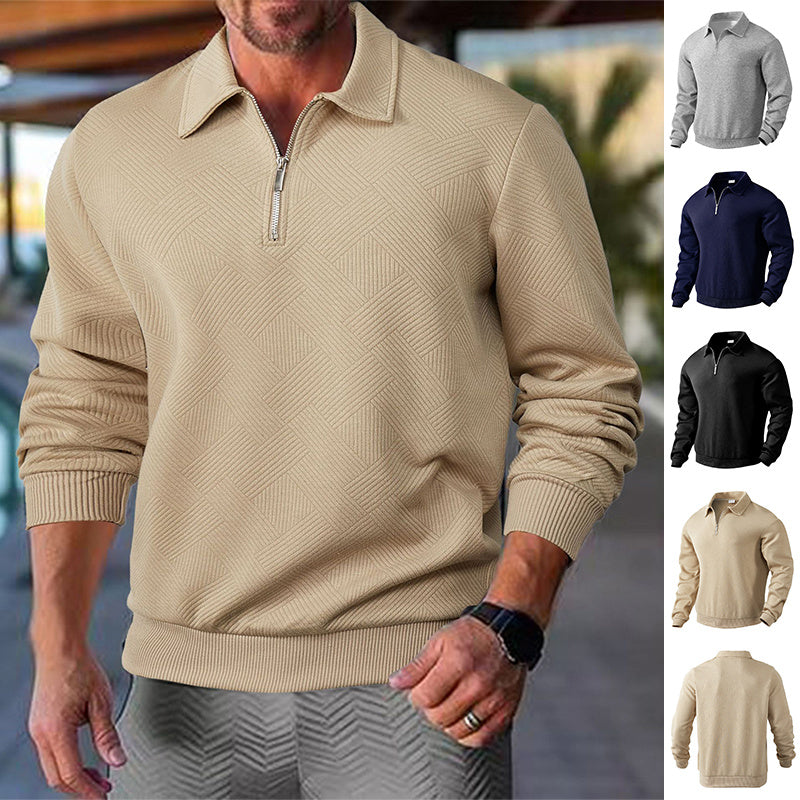 Lapel Half-zipper Sweatshirt Solid Colour Long-sleeved Tops For Men