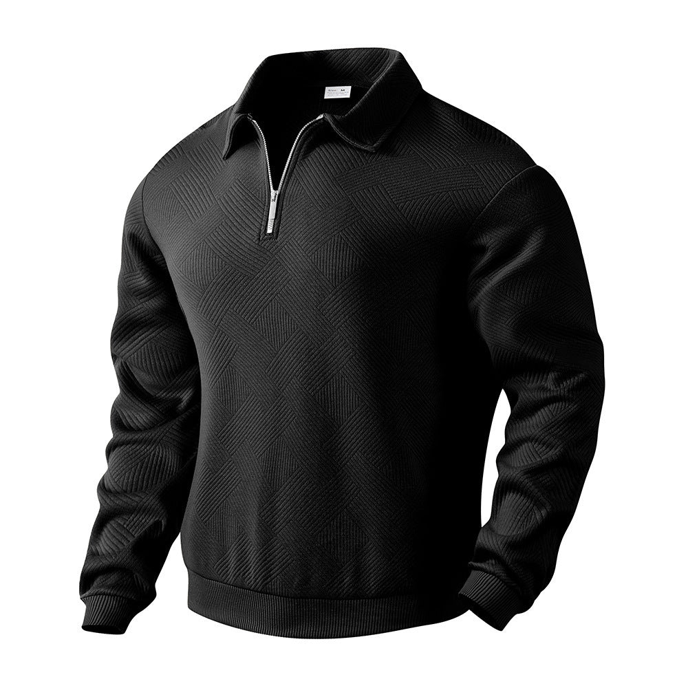 Lapel Half-zipper Sweatshirt Solid Colour Long-sleeved Tops For Men