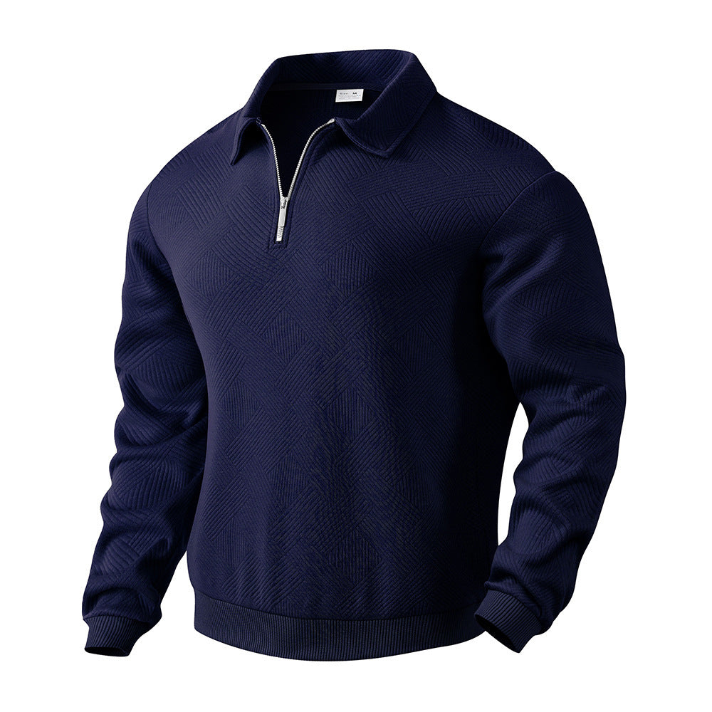 Lapel Half-zipper Sweatshirt Solid Colour Long-sleeved Tops For Men