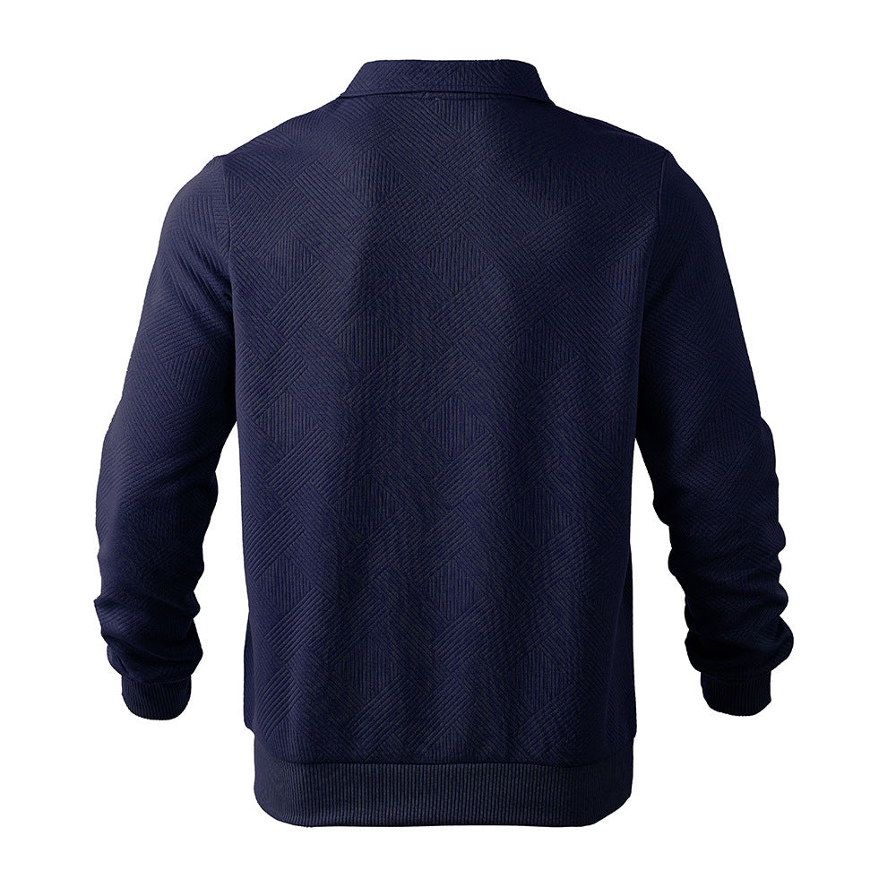 Lapel Half-zipper Sweatshirt Solid Colour Long-sleeved Tops For Men