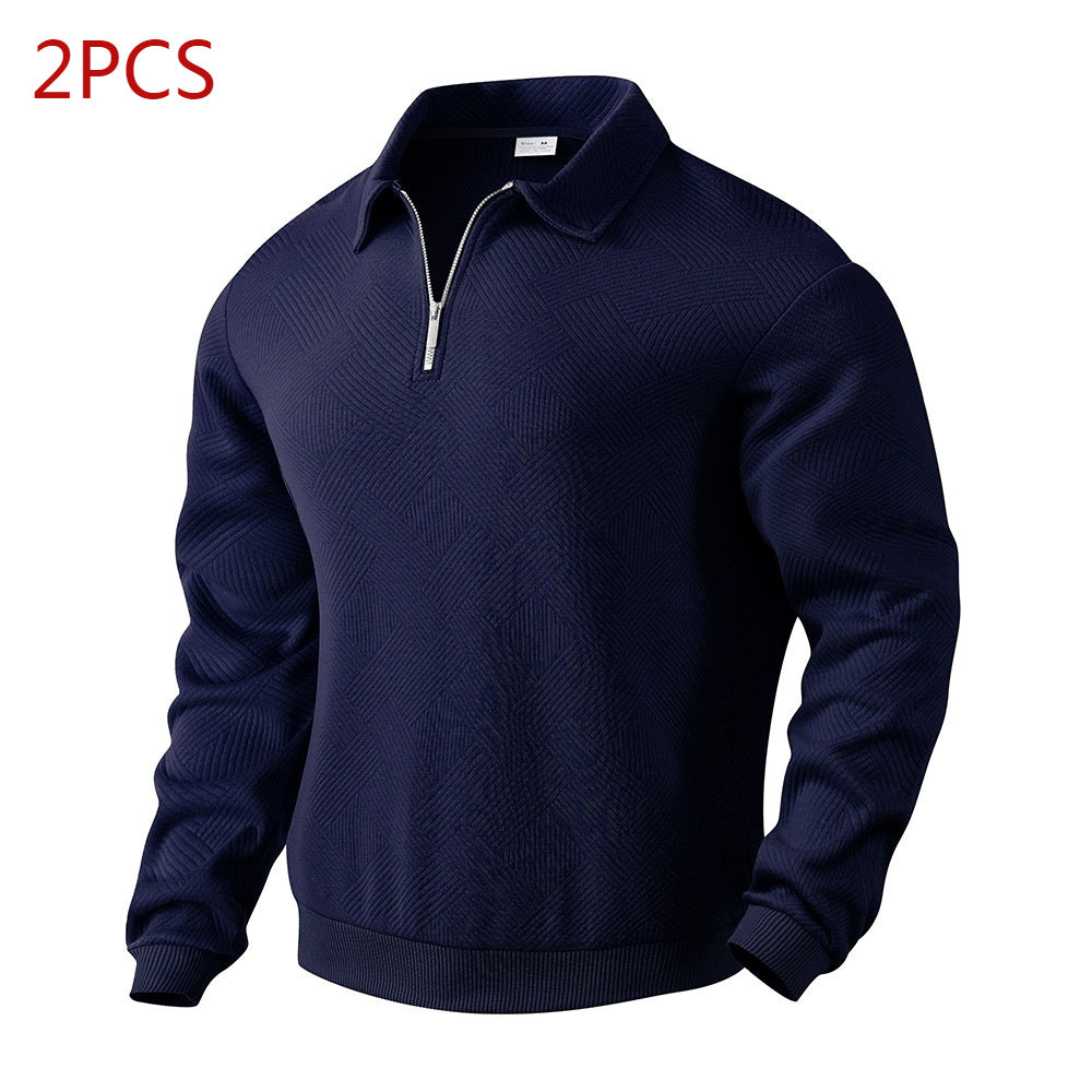 Lapel Half-zipper Sweatshirt Solid Colour Long-sleeved Tops For Men