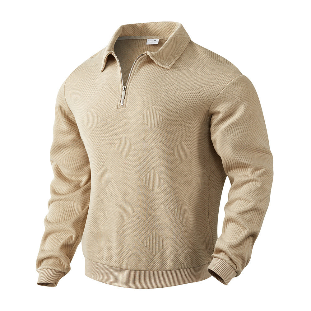 Lapel Half-zipper Sweatshirt Solid Colour Long-sleeved Tops For Men