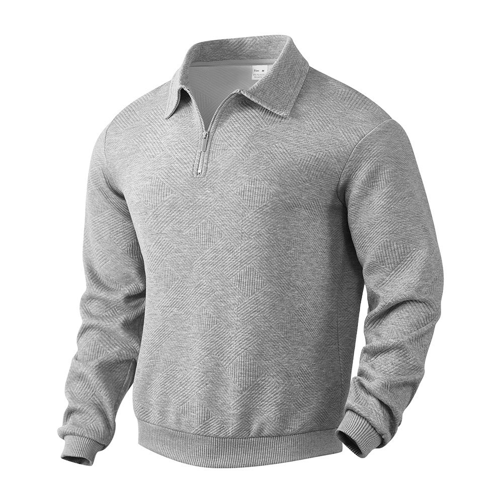 Lapel Half-zipper Sweatshirt Solid Colour Long-sleeved Tops For Men