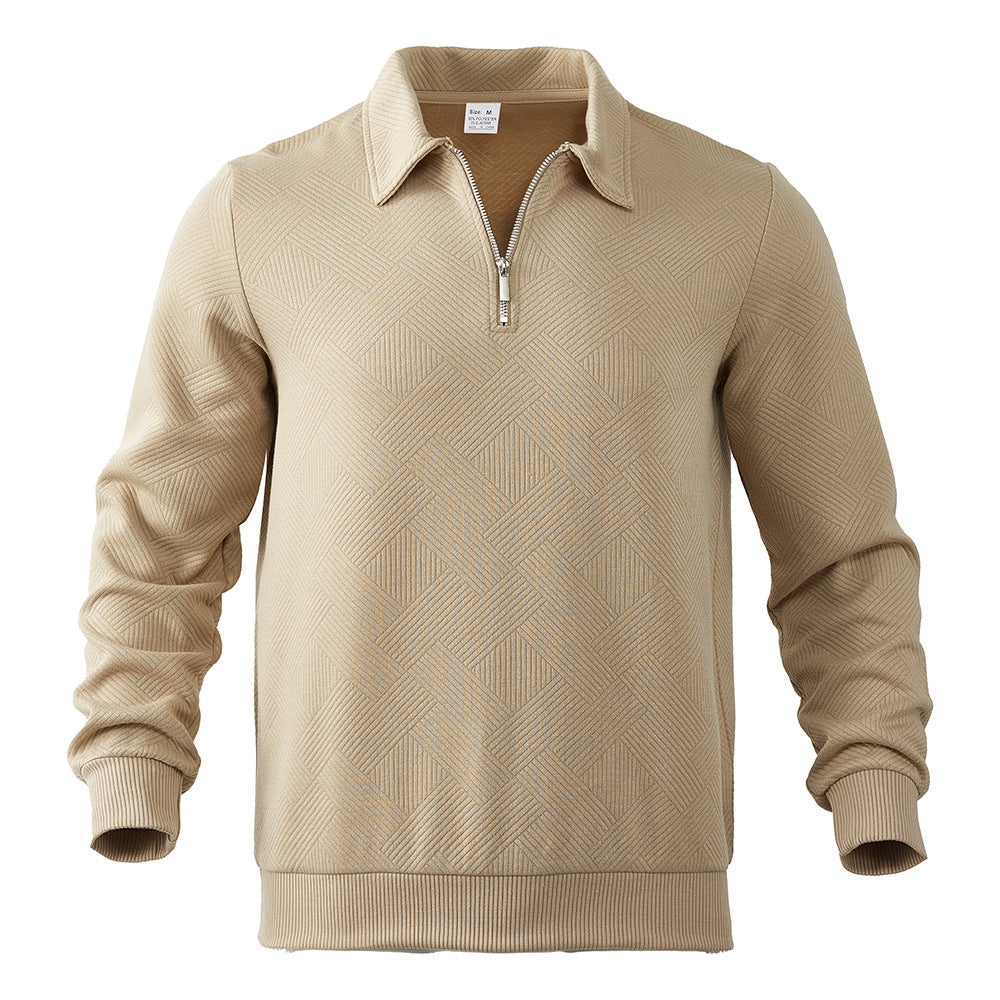 Lapel Half-zipper Sweatshirt Solid Colour Long-sleeved Tops For Men