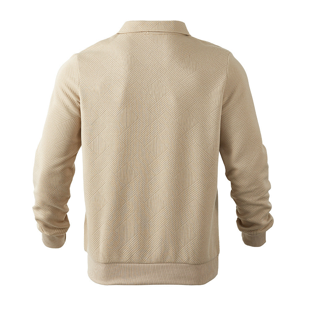 Lapel Half-zipper Sweatshirt Solid Colour Long-sleeved Tops For Men