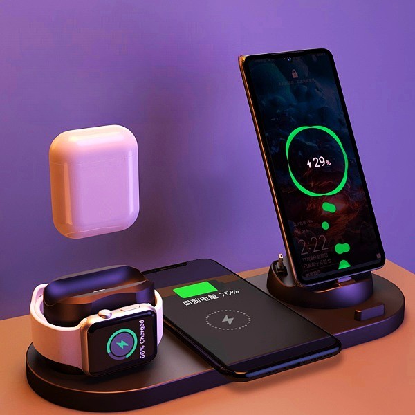 Wireless Charger For iPhone - Fast Charger - 6 In 1 Charging Dock Station